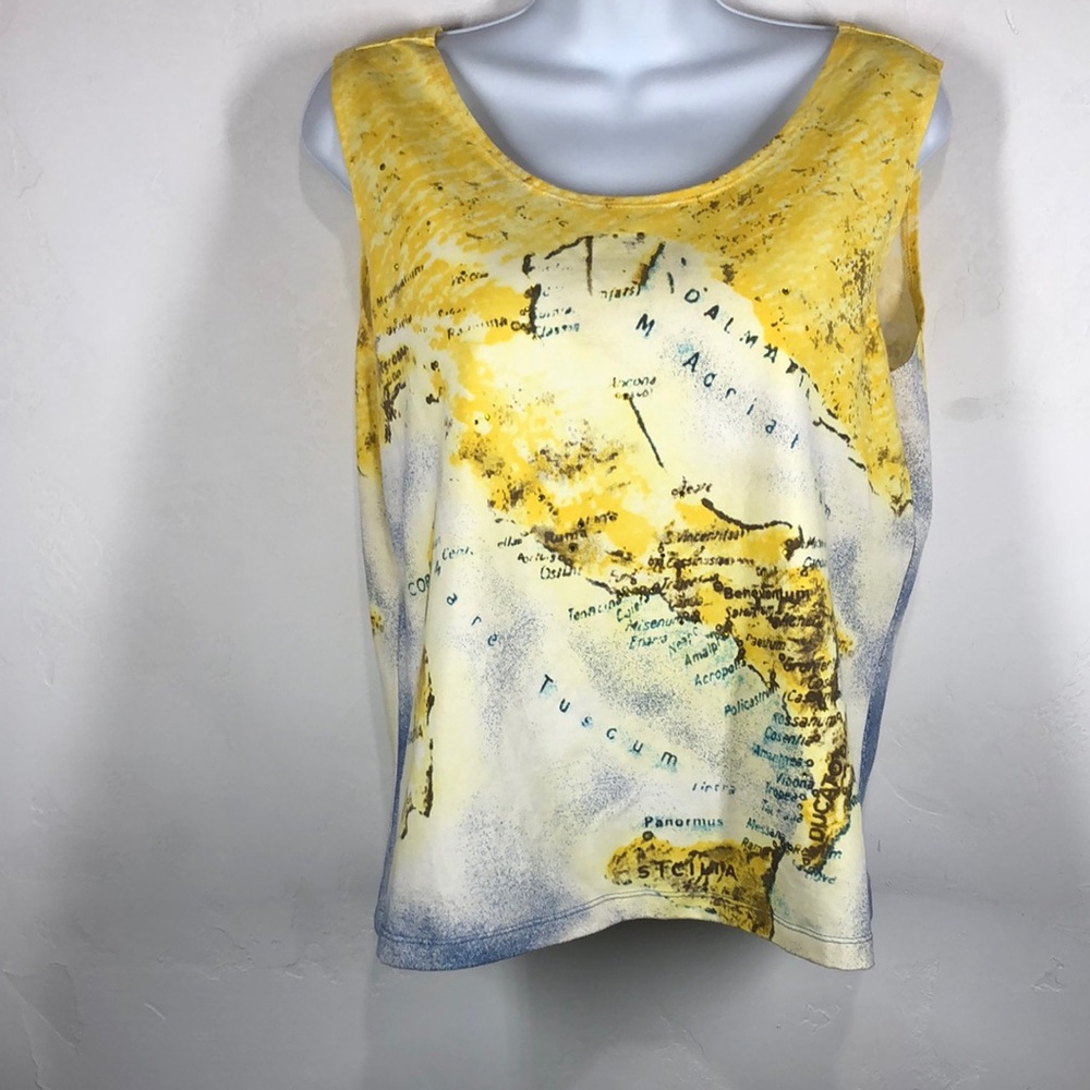 Nancy Bolen City Girl yellow Italian map tank size medium